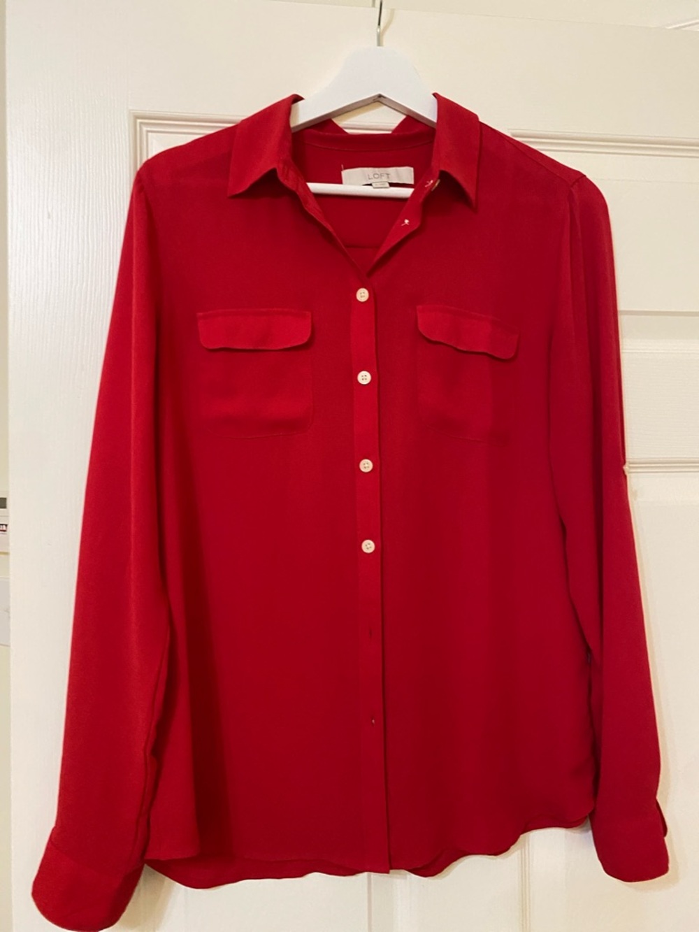 LOFT Bright Red Long-Sleeve Button Shirt